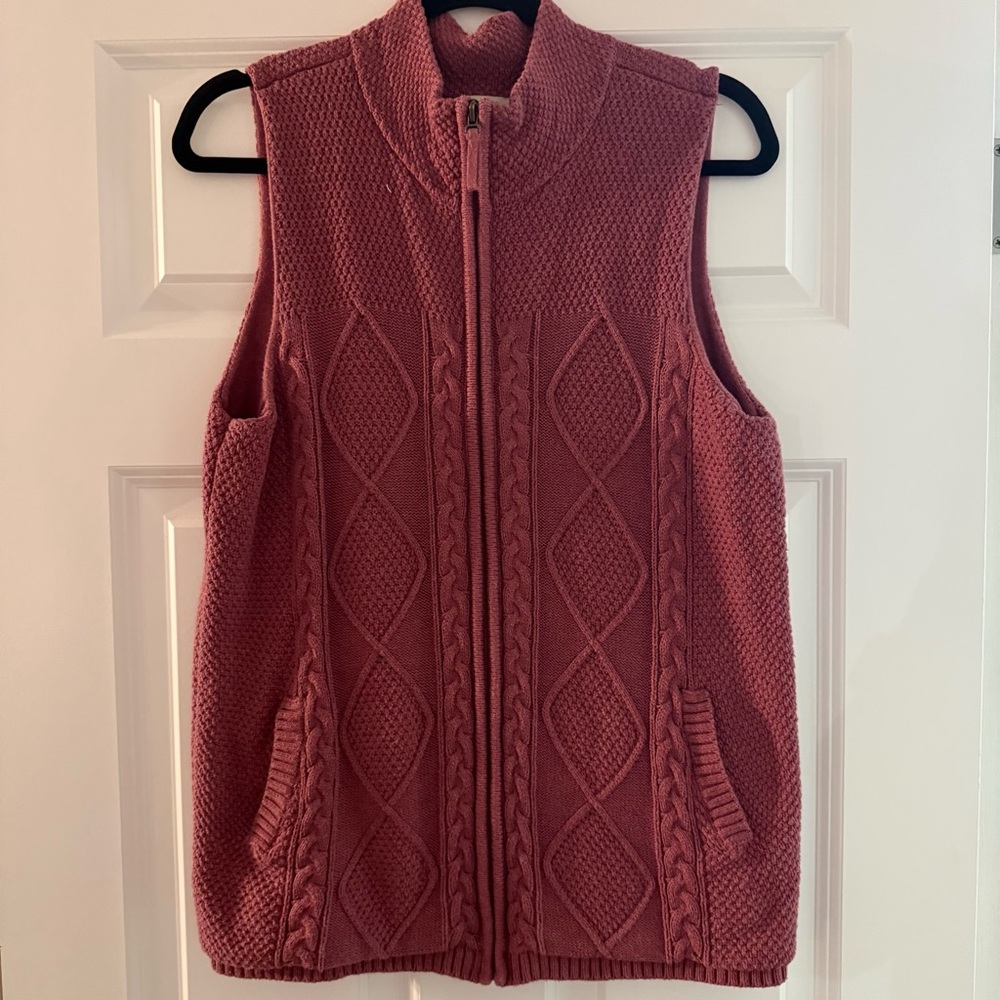 Talbots- Vintage Pink Cable Knit Zip-Up Vest- M